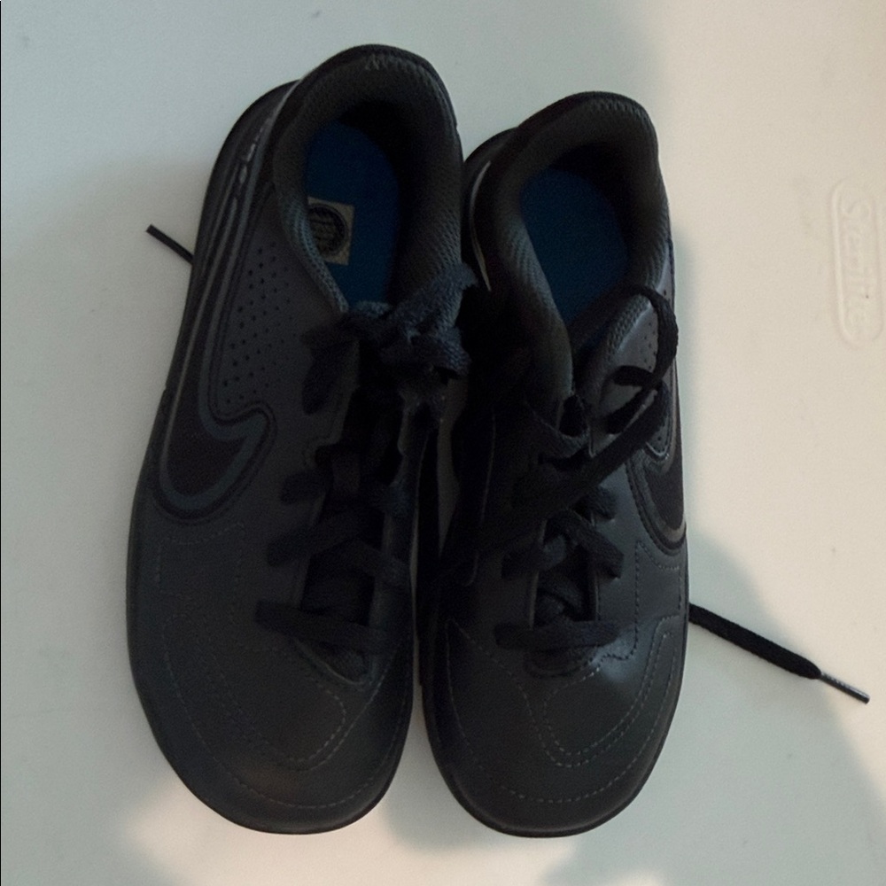 Nike Tiempo Soccer Kids Black Lace-Up Sneakers with Blue Insoles
